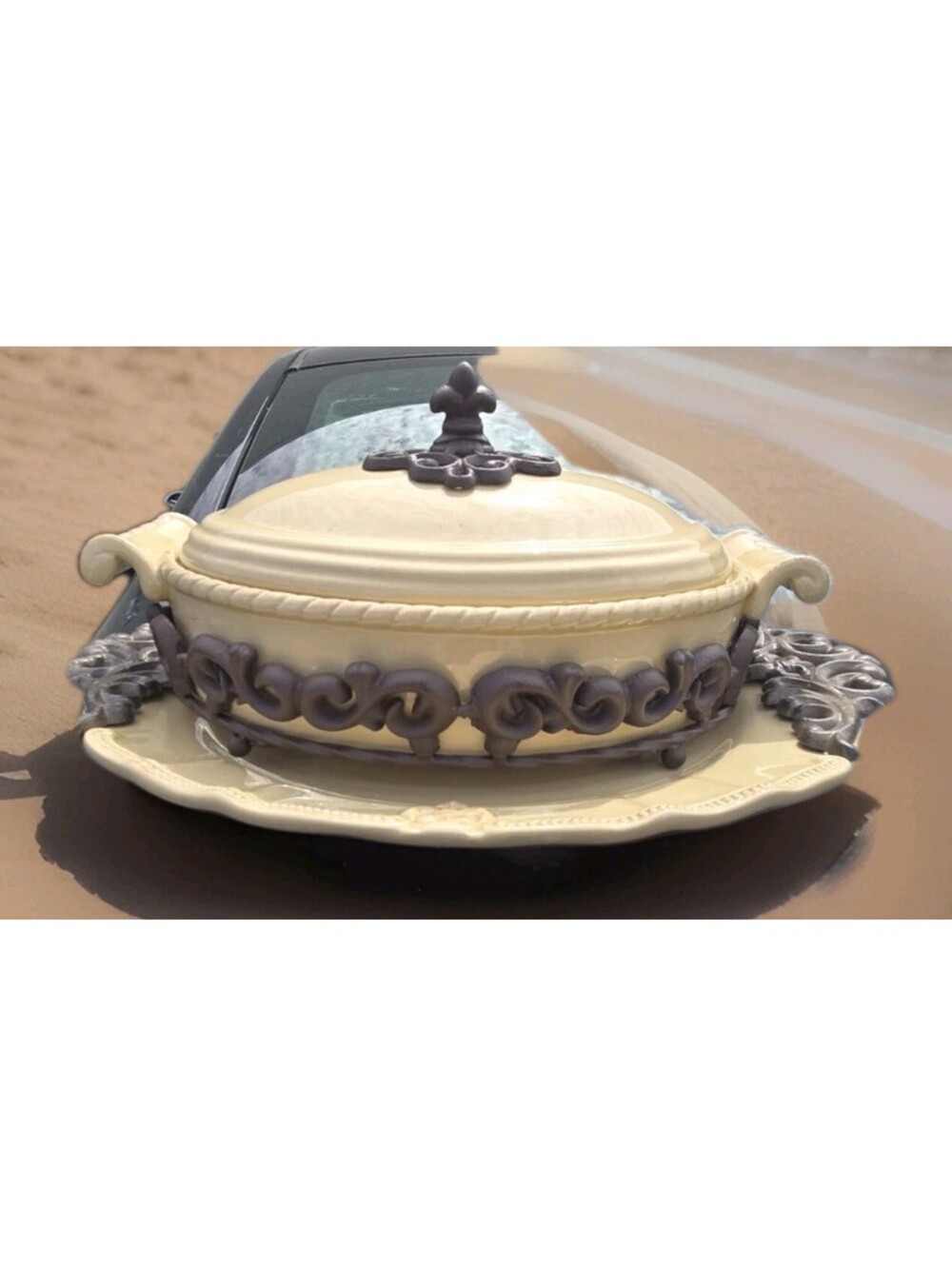 Vintage Artimino Casserole/Tureen & 20X15" Platter Ceramic Iron Handles & Rack